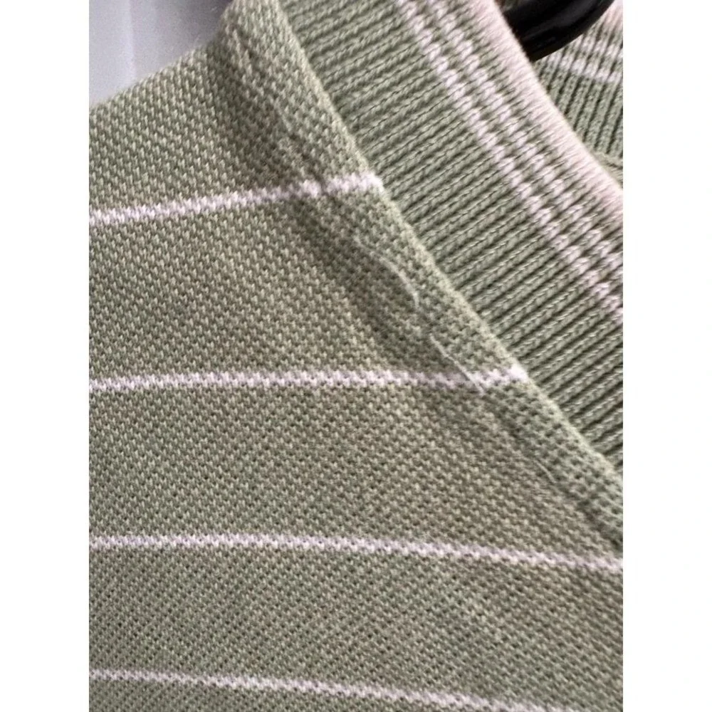 Chaps Ralph‎ Lauren Mens XL Sage Green Striped V-Neck Pique Cotton Polo Shirt
